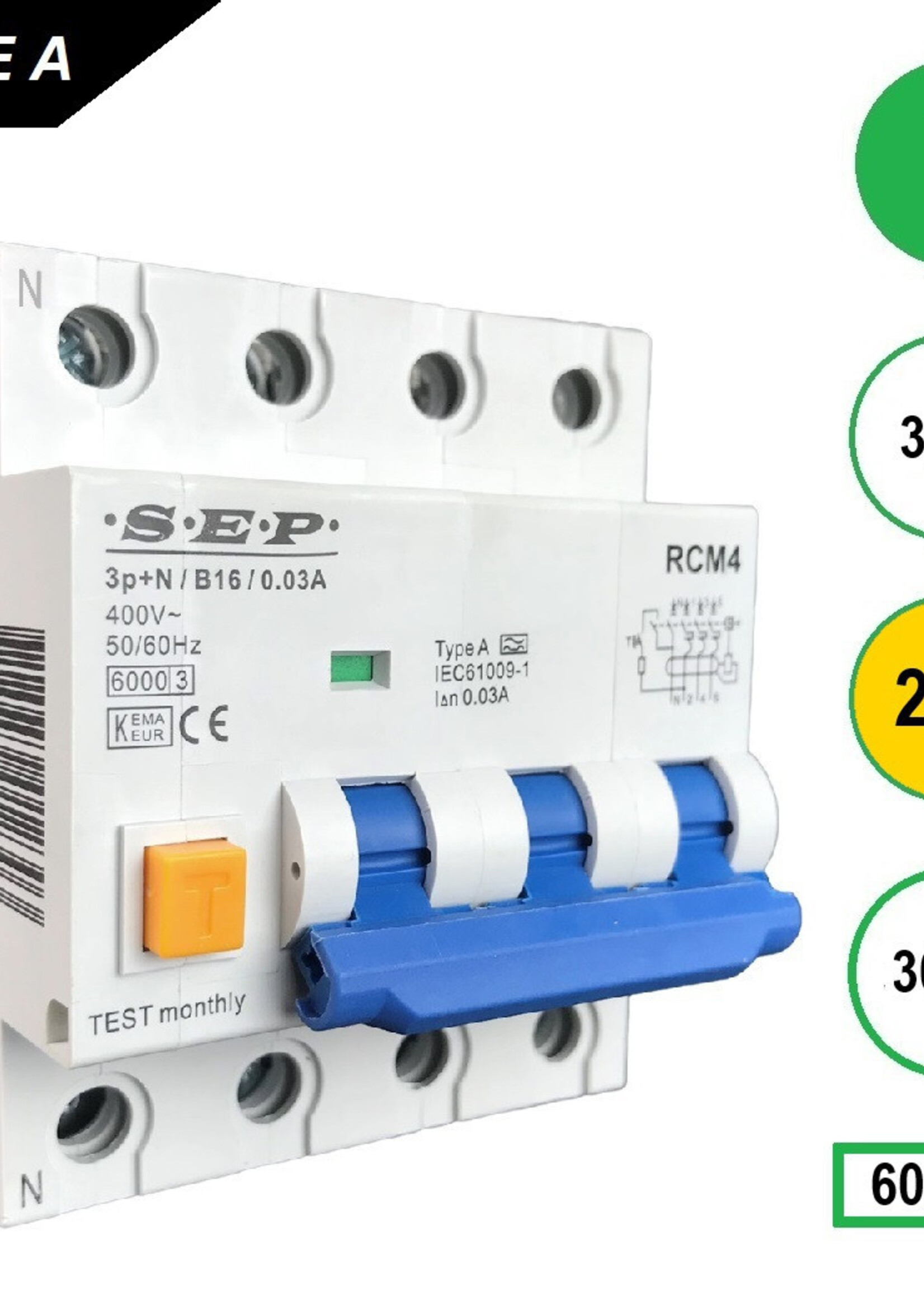 SEP Europe Aardlekautomaat RCM4 3p+n B25 30mA 6kA - Copy