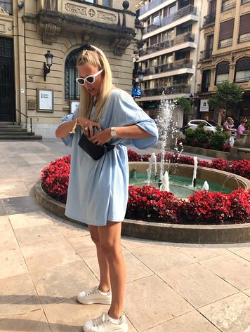 YOU ARE SPECIAL "Eat Your Spaghetti To Forgetti Your Regretti" Light Blue T-Shirt Dress