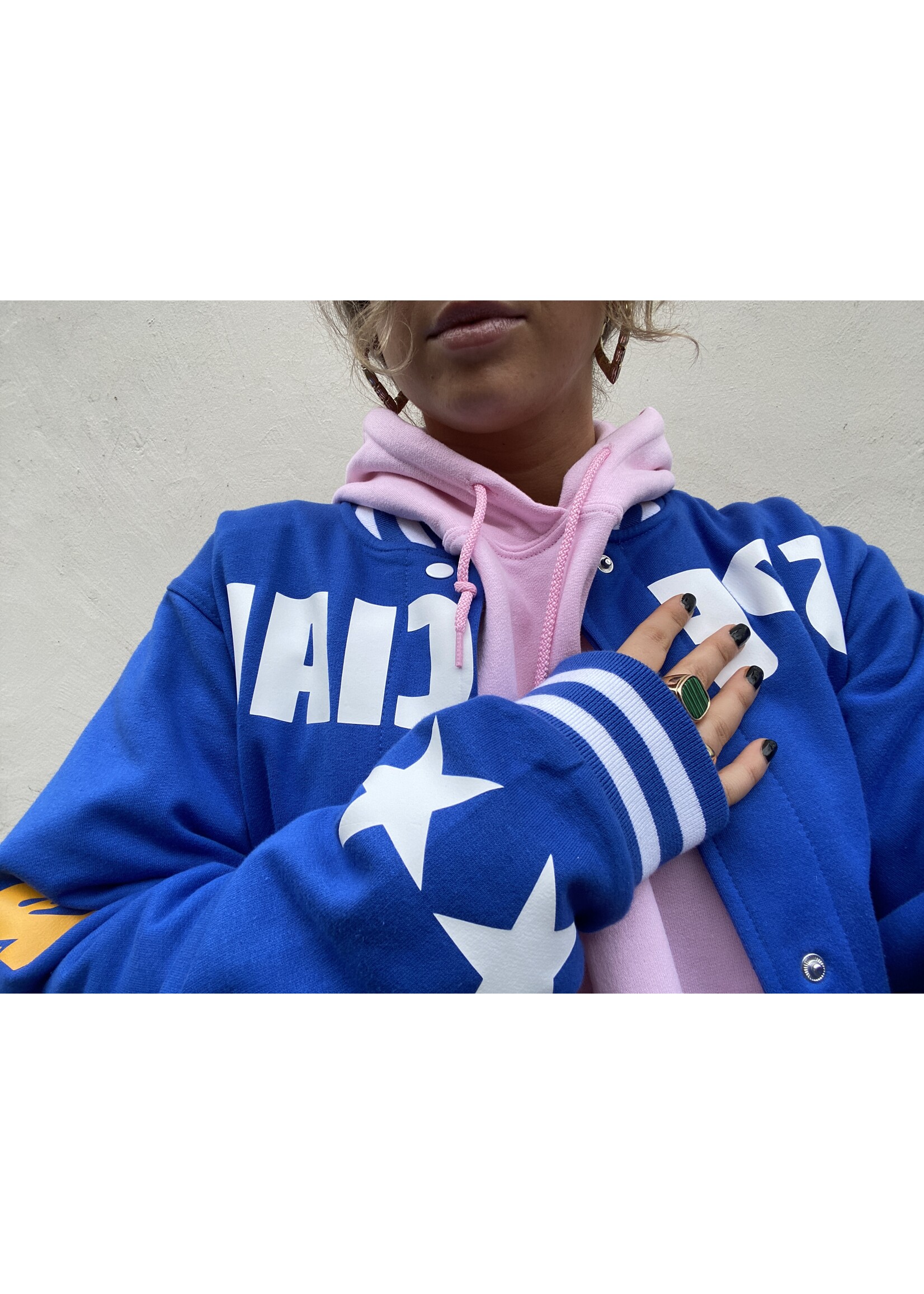 YOU ARE SPECIAL "All Eyes On Me" Blue Baseball Jacket (one of a kind)