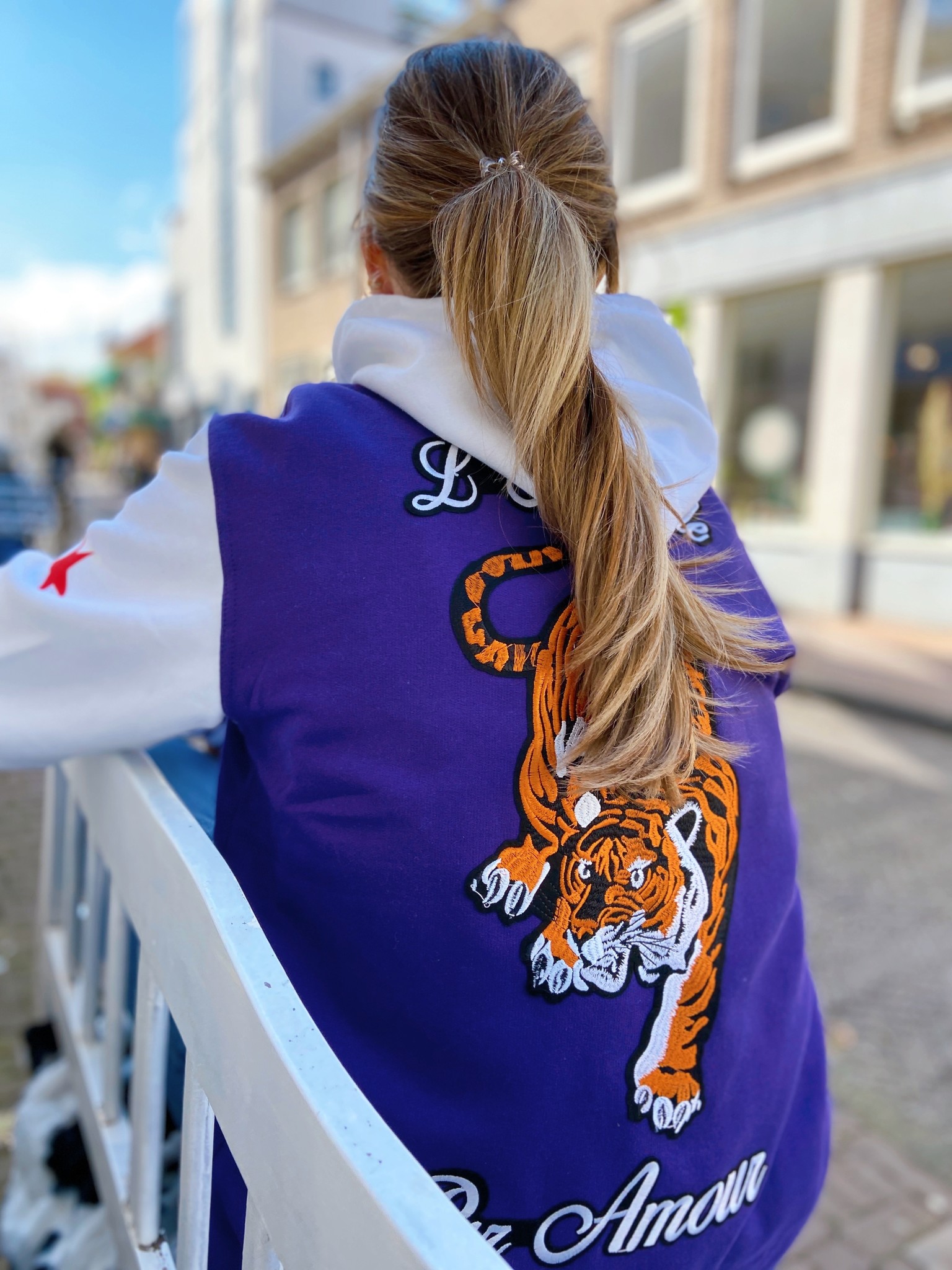 purple baseball jacket