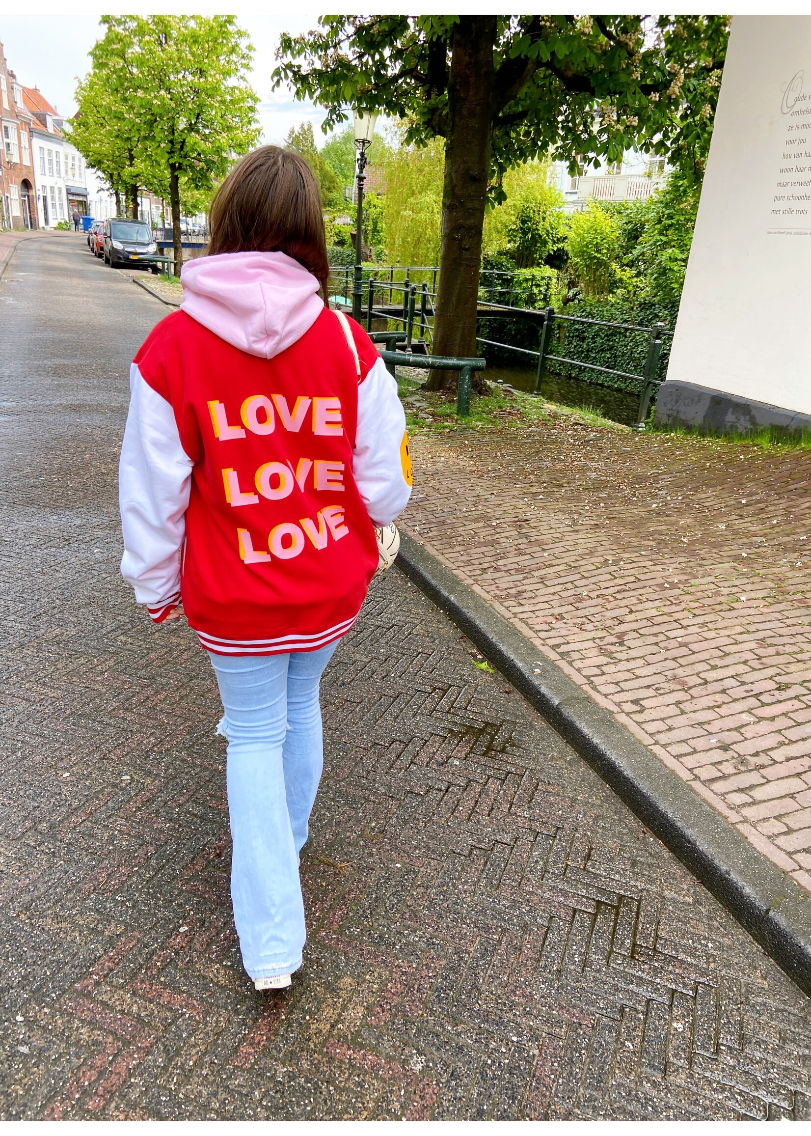 YOU ARE SPECIAL "Love Love Love" Red Baseball Jacket