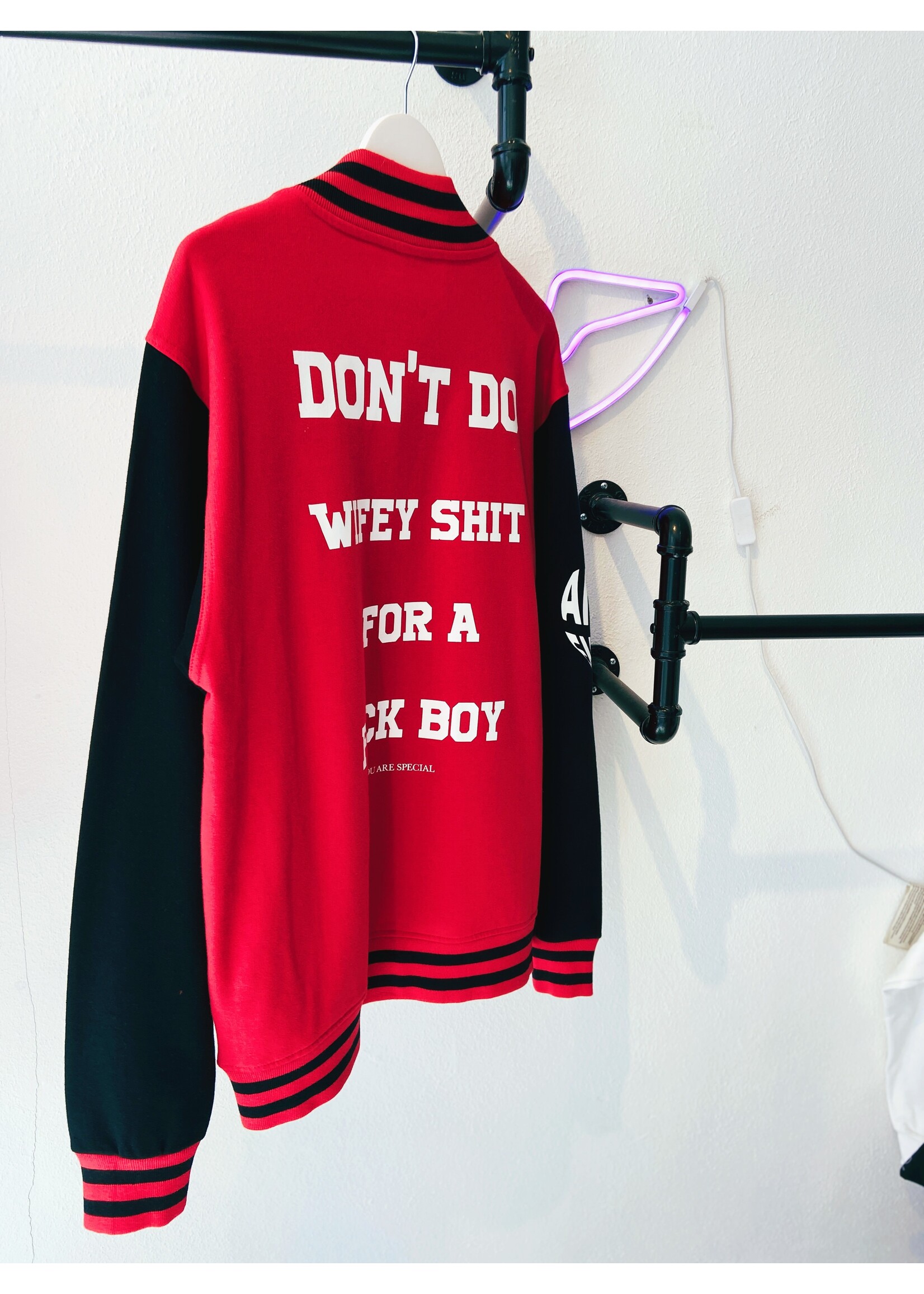 YOU ARE SPECIAL SOLD OUT ''Don't Do Wifey Shhh For a FKBOY'' Black Red Baseball jacket