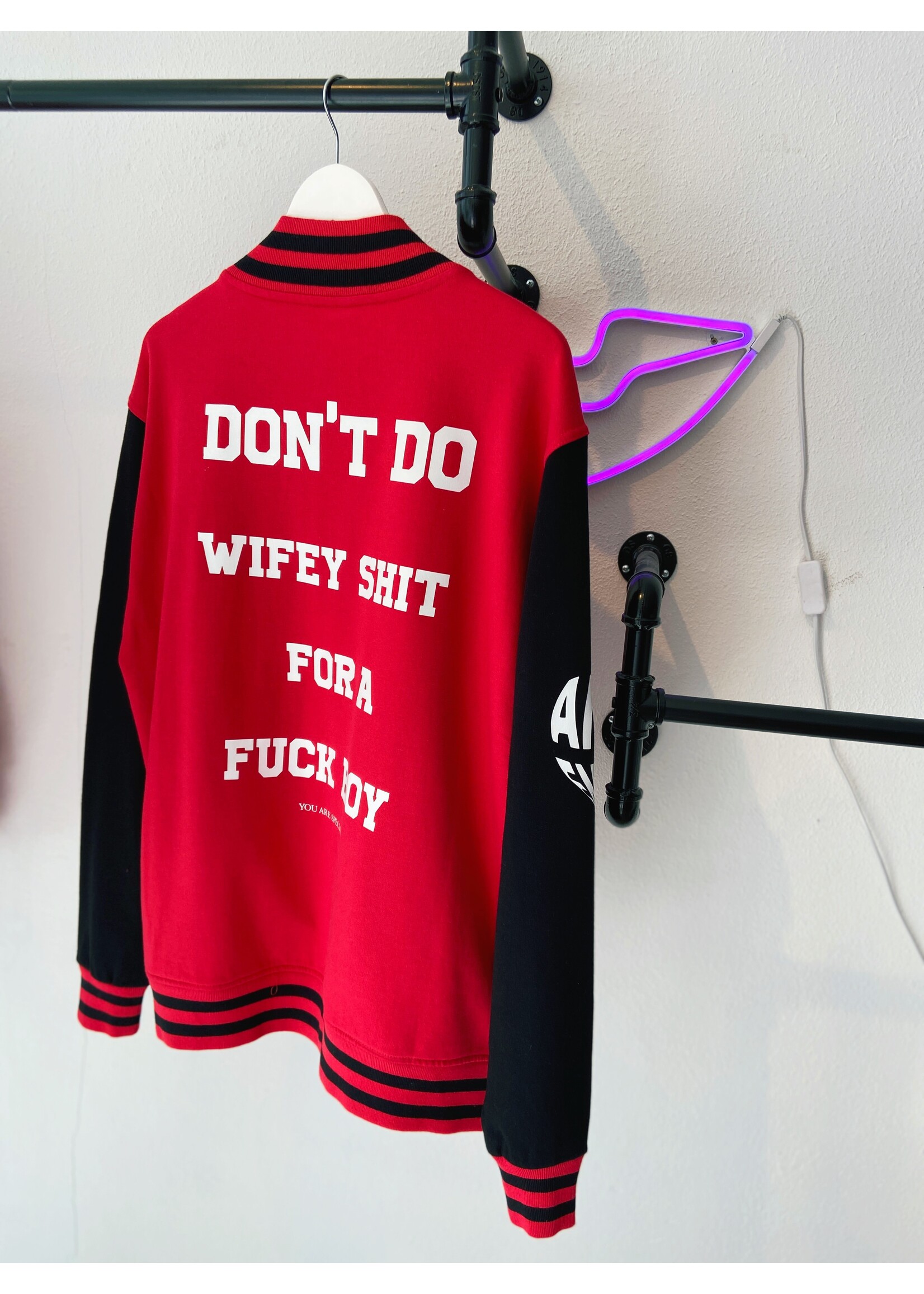 YOU ARE SPECIAL SOLD OUT ''Don't Do Wifey Shhh For a FKBOY'' Black Red Baseball jacket