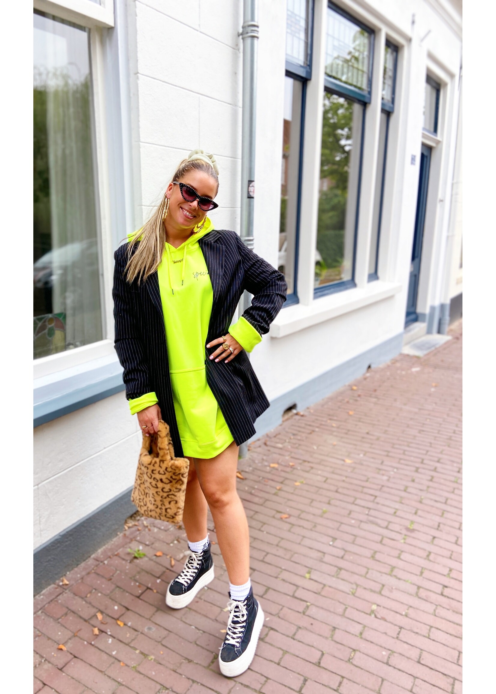YOU ARE SPECIAL ''SMILEY'' Neon yellow Hoodie Dress