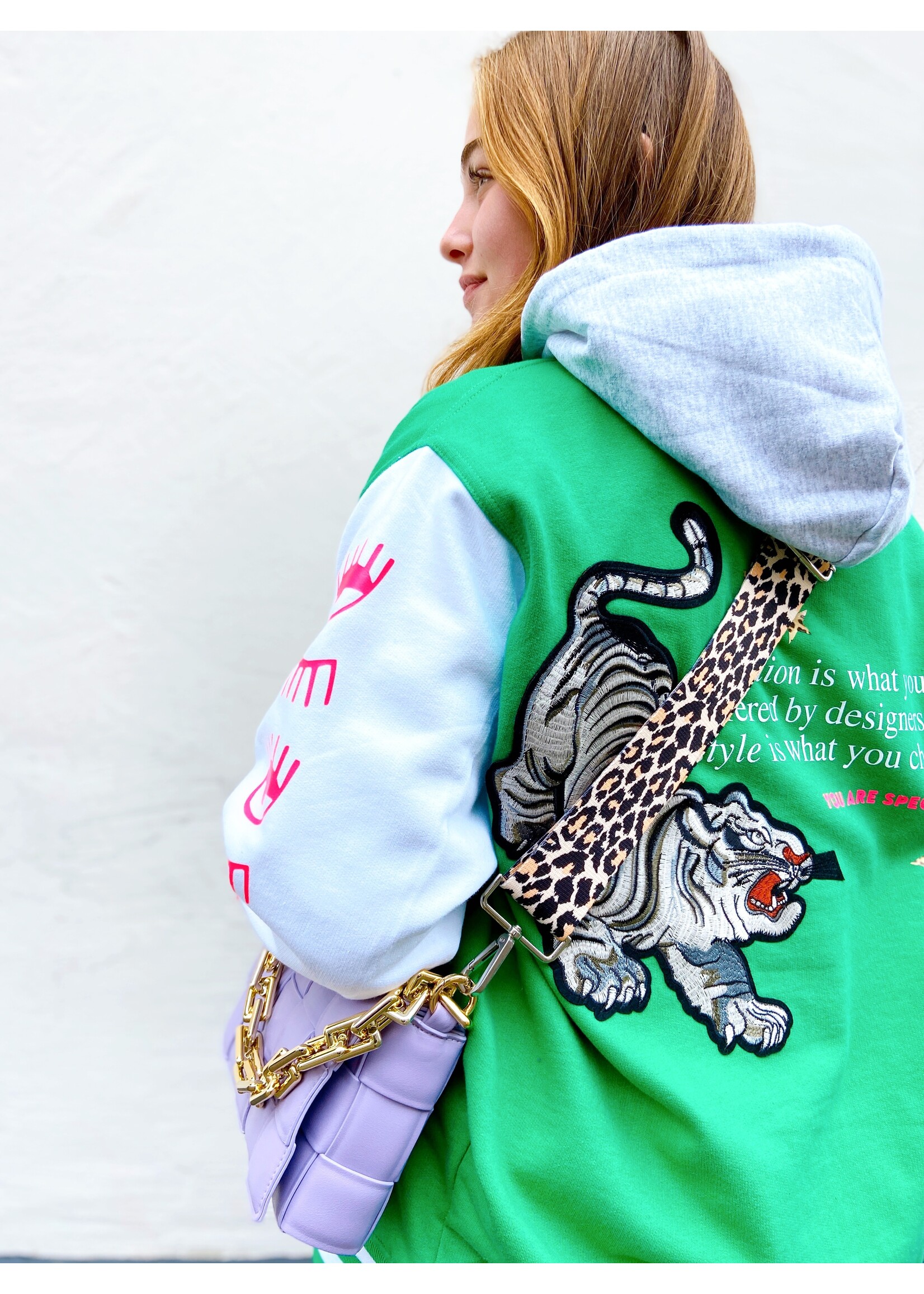 YOU ARE SPECIAL ''PINK EYES'' Green Baseball Jacket