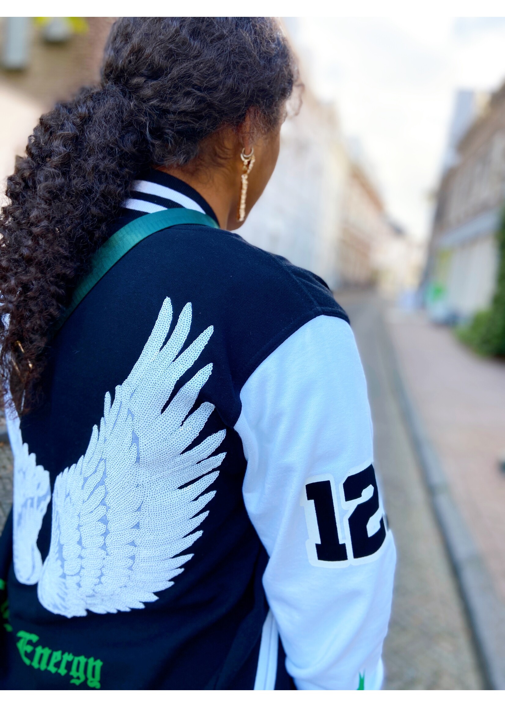 YOU ARE SPECIAL ''Silver Star Wings" Black Baseball Jacket