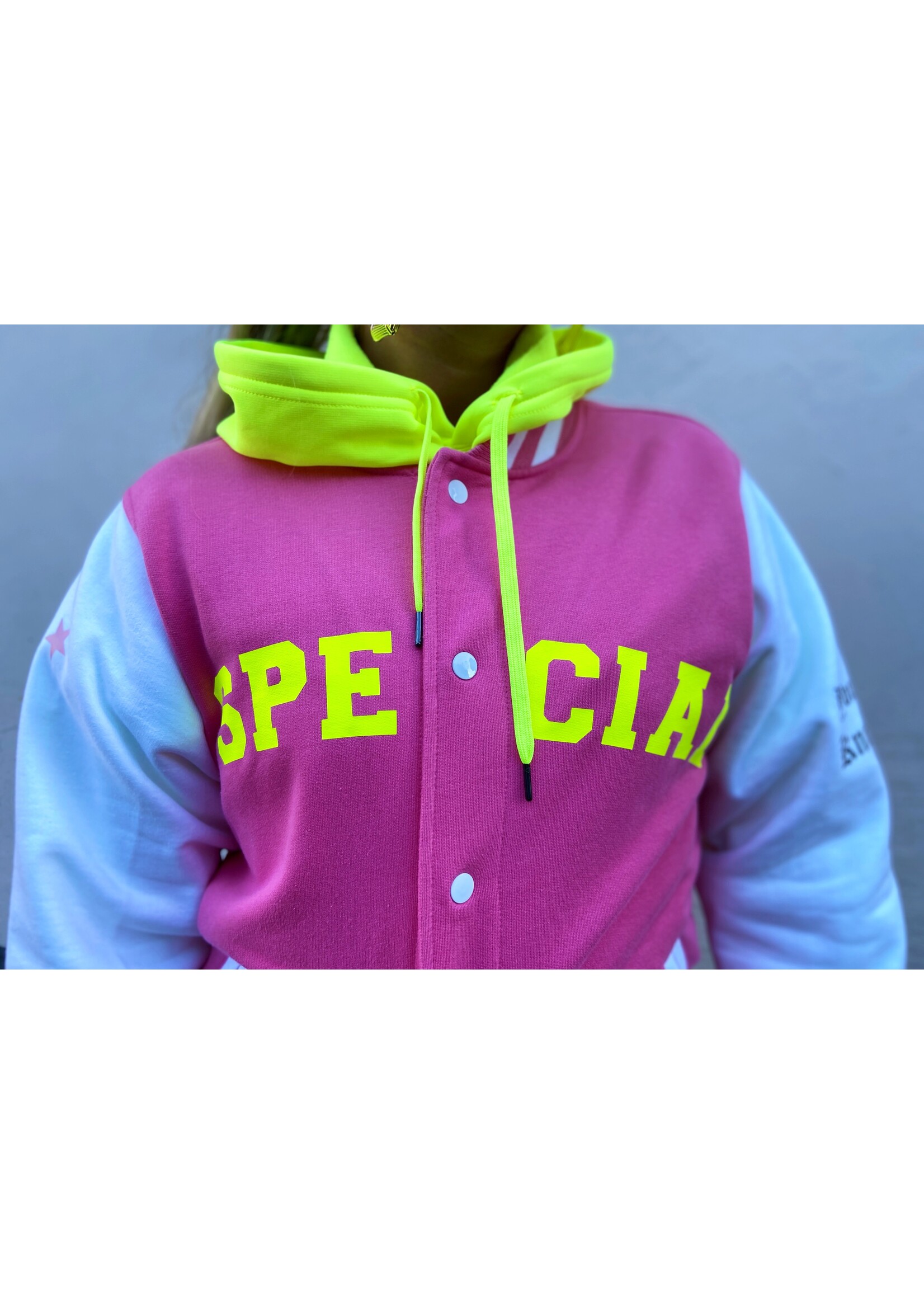 YOU ARE SPECIAL ''Paillet mouth'' Pink Baseball Jacket