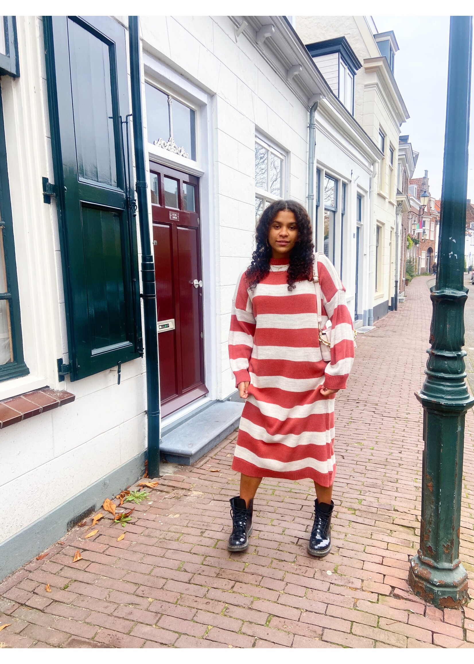 YOU ARE SPECIAL ''Oversized Striped'' Beige Brown Orange Long Sweater Dress