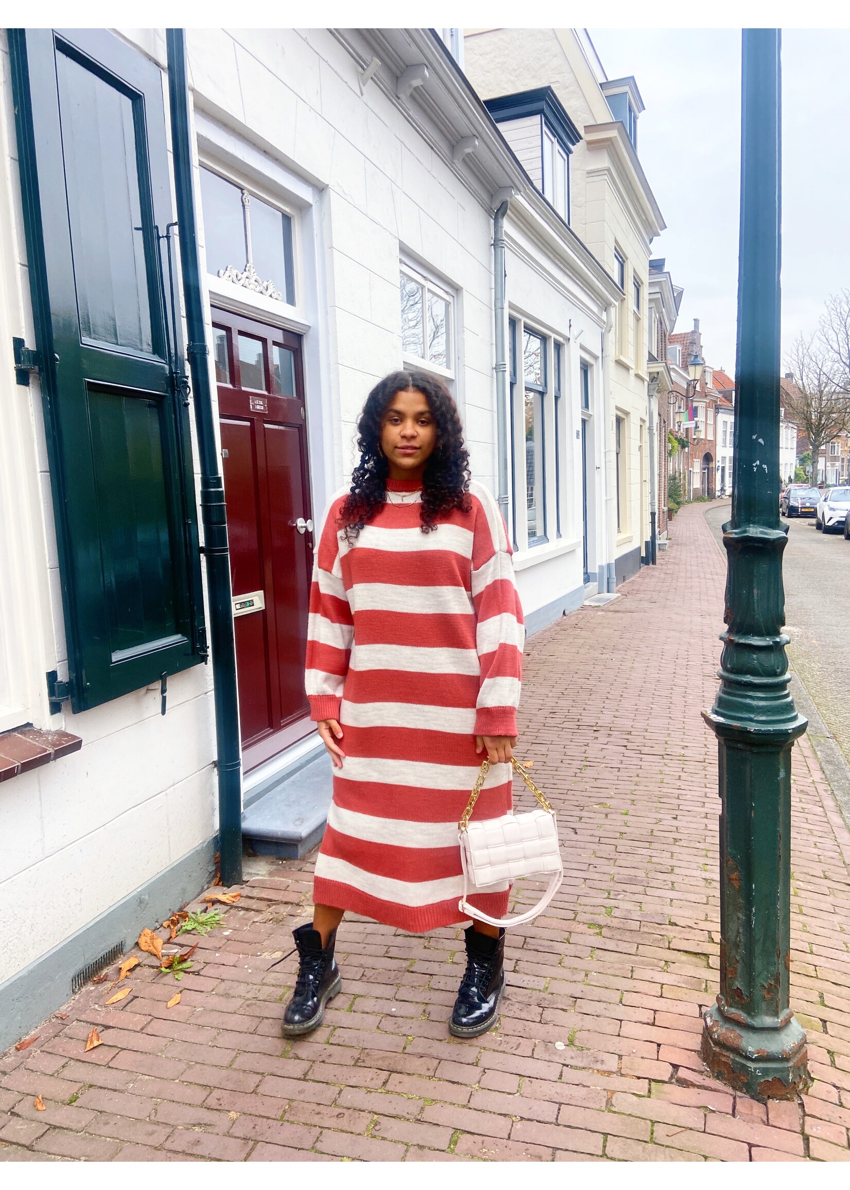 YOU ARE SPECIAL ''Oversized Striped'' Beige Brown Orange Long Sweater Dress