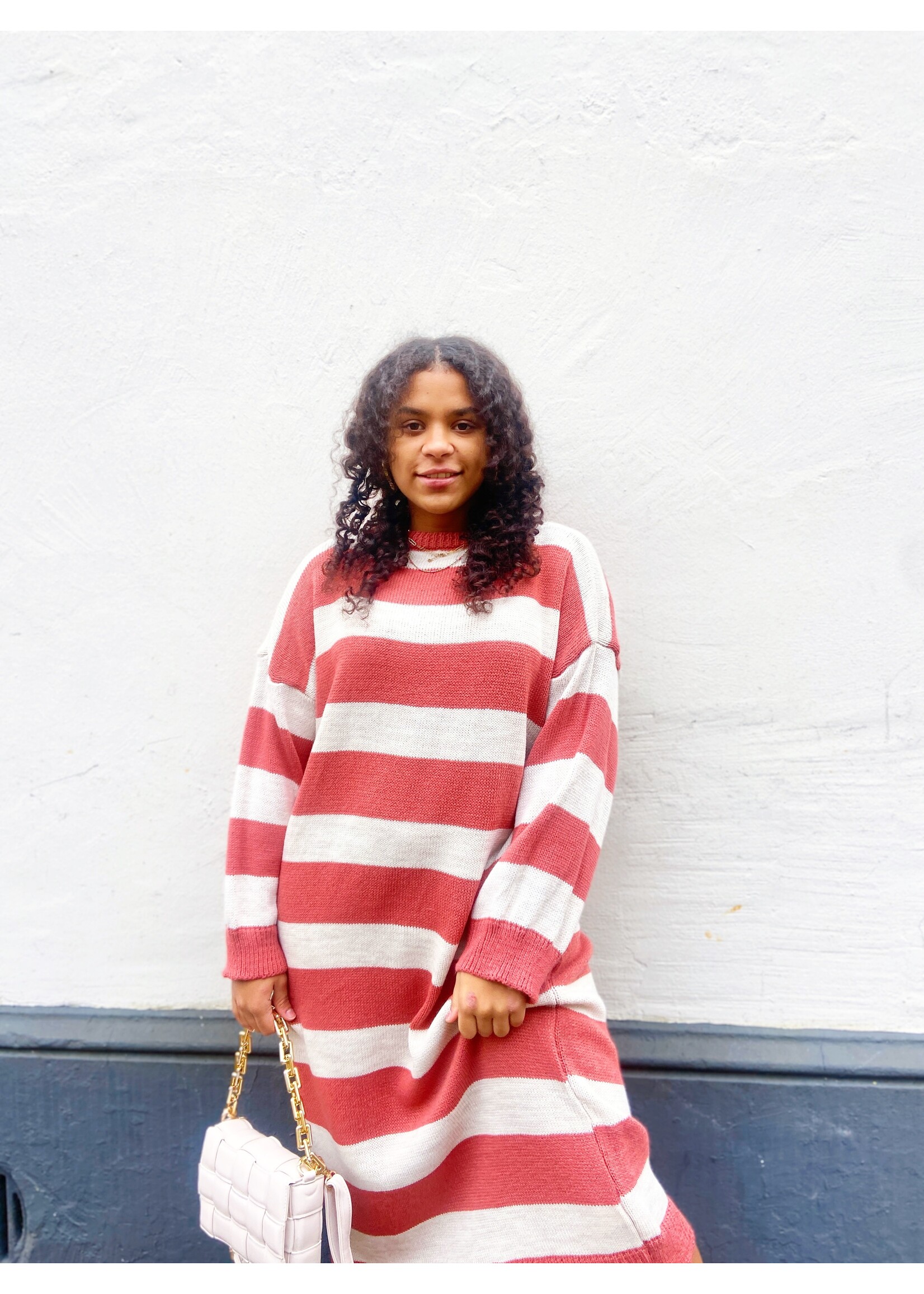 YOU ARE SPECIAL ''Oversized Striped'' Beige Brown Orange Long Sweater Dress