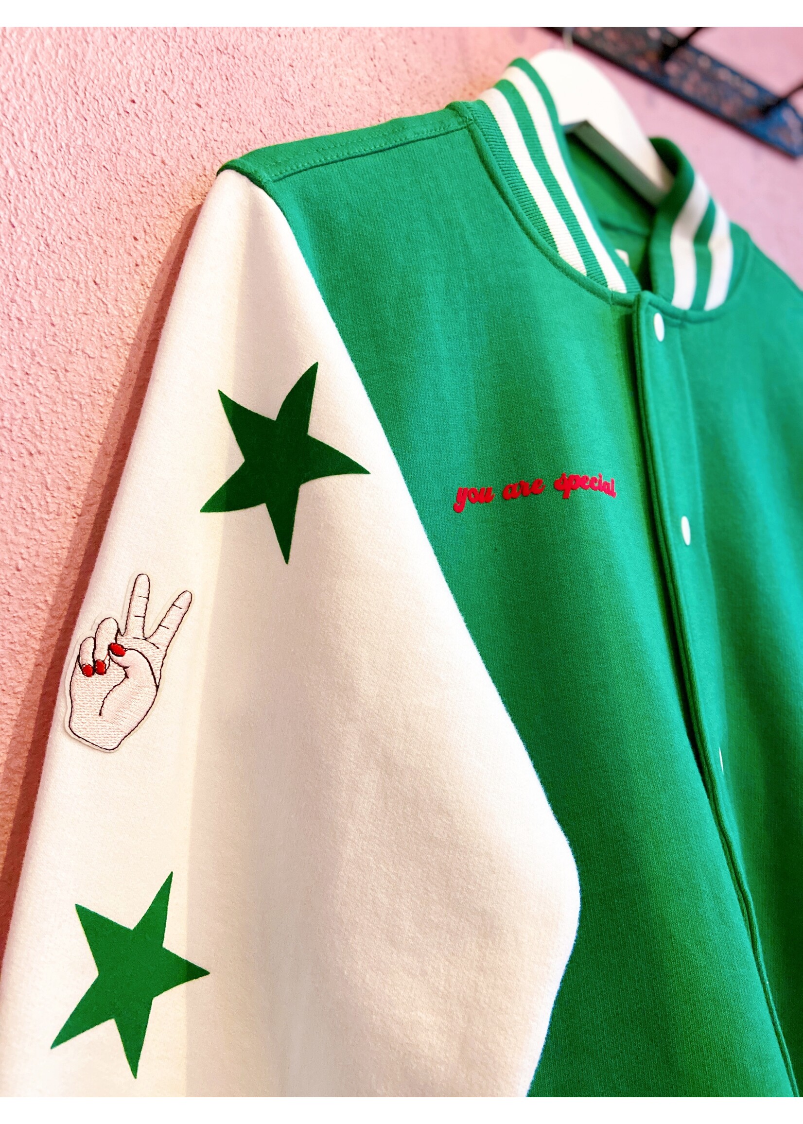 YOU ARE SPECIAL ''Star Eye'' Green Baseball Jacket