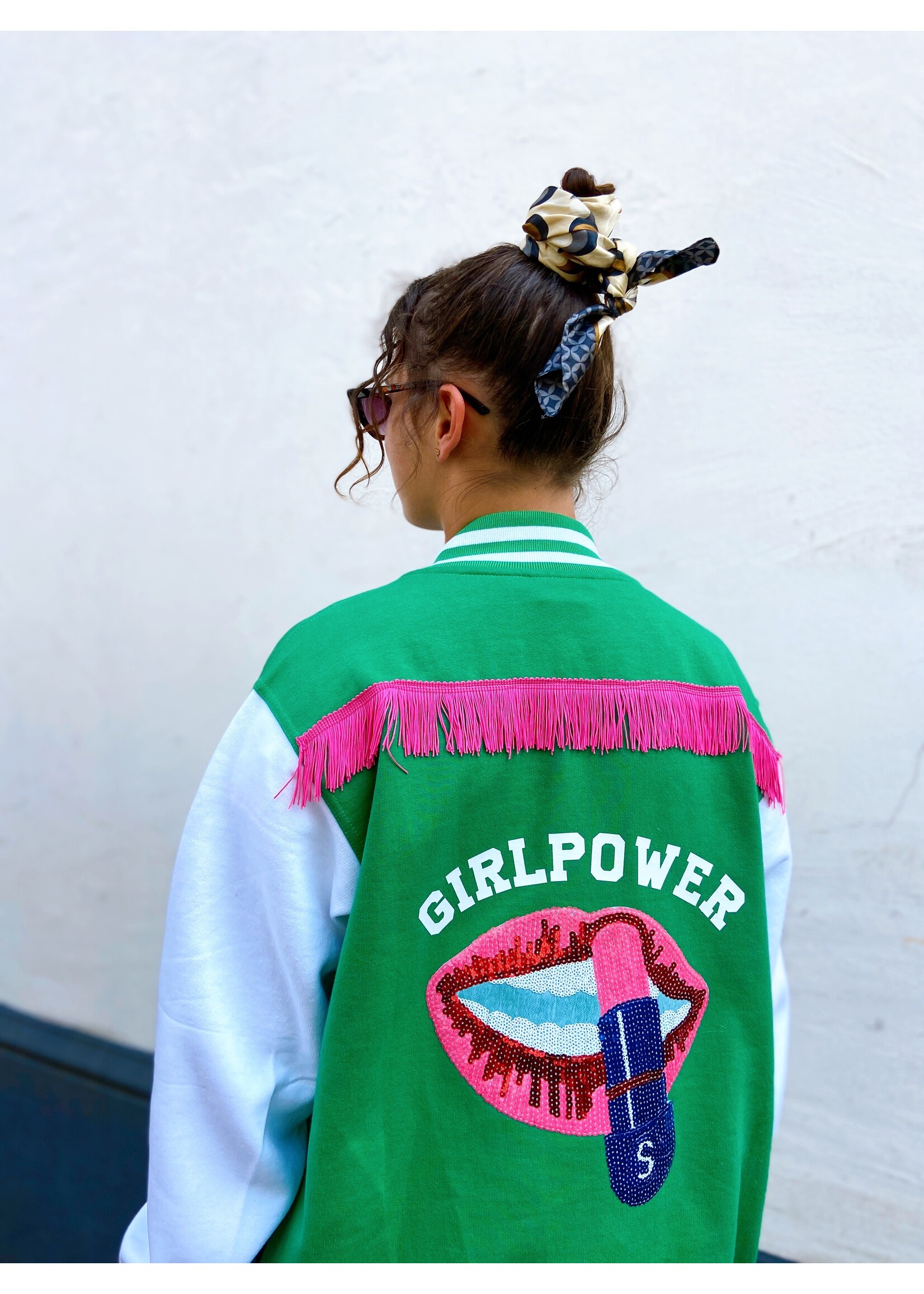 YOU ARE SPECIAL ''Girl Power'' Green Baseball Jacket (ibiza edition, one of a kind))