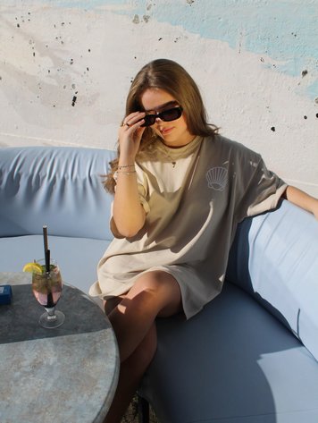 YOU ARE SPECIAL "A Coconut Kinda Life" Beige T-Shirt Dress