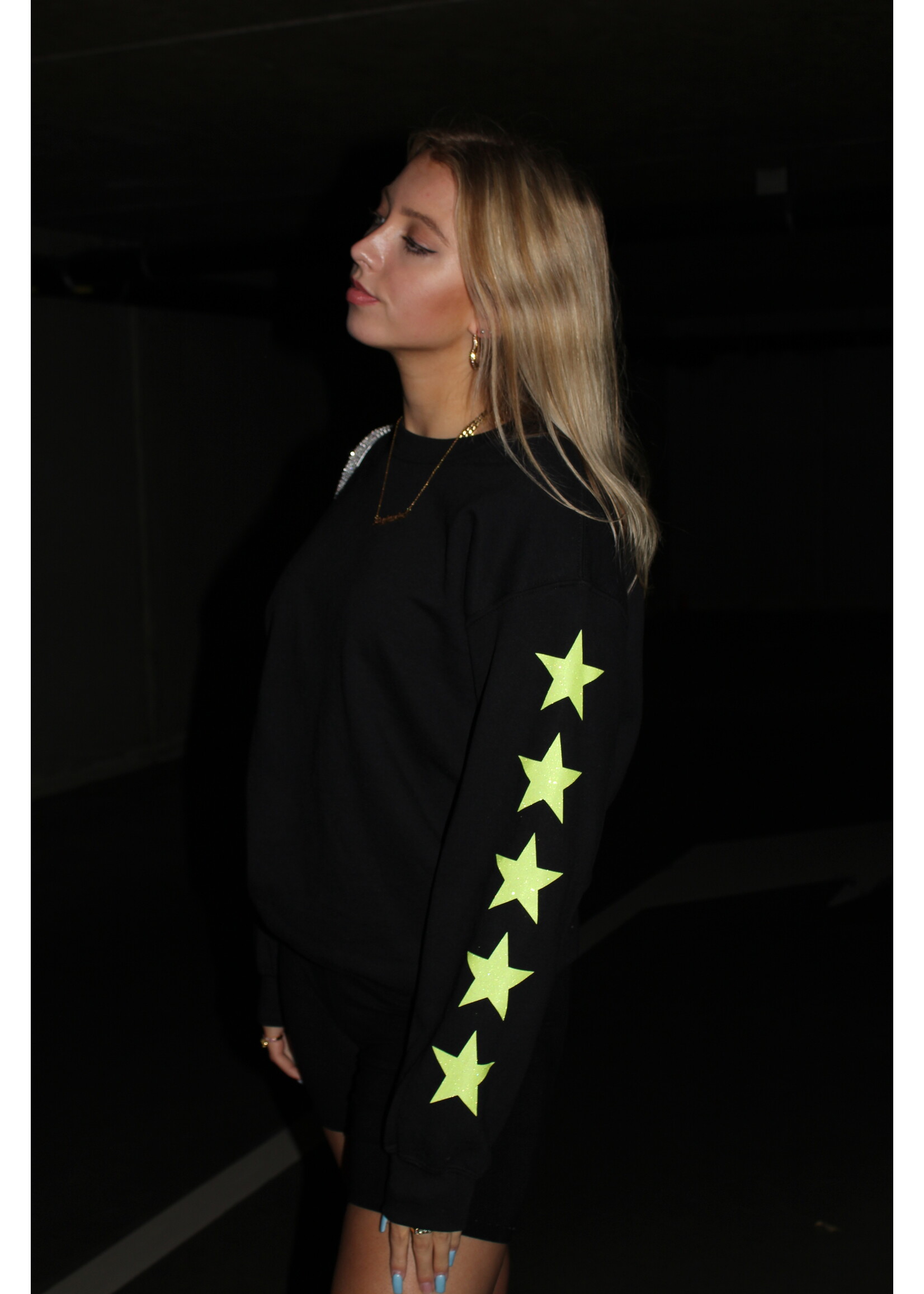 YOU ARE SPECIAL "Yellow Glitter Stars" Black Sweater