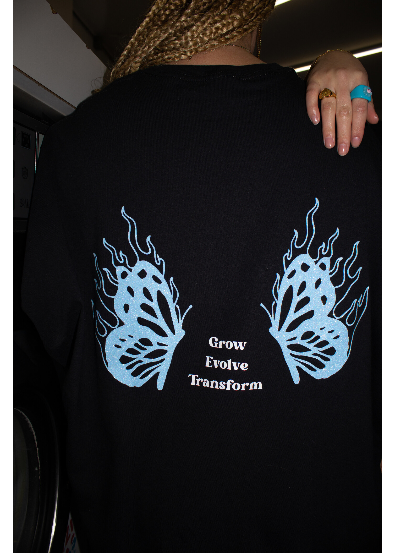 YOU ARE SPECIAL Butterfly Flames" Black T-Shirt Dress