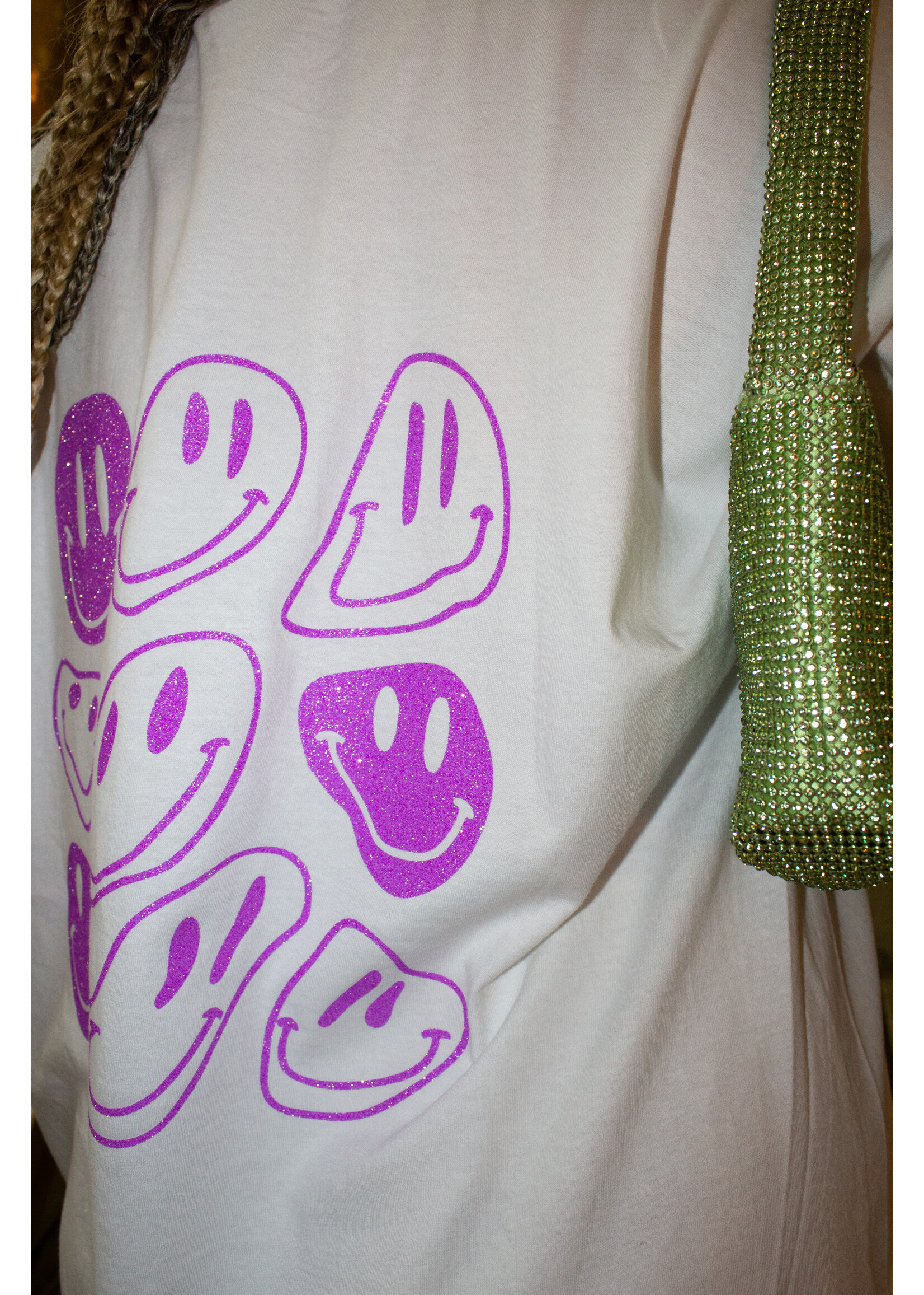YOU ARE SPECIAL ''Purple Glitter Smiley'' White T-shirt Dress
