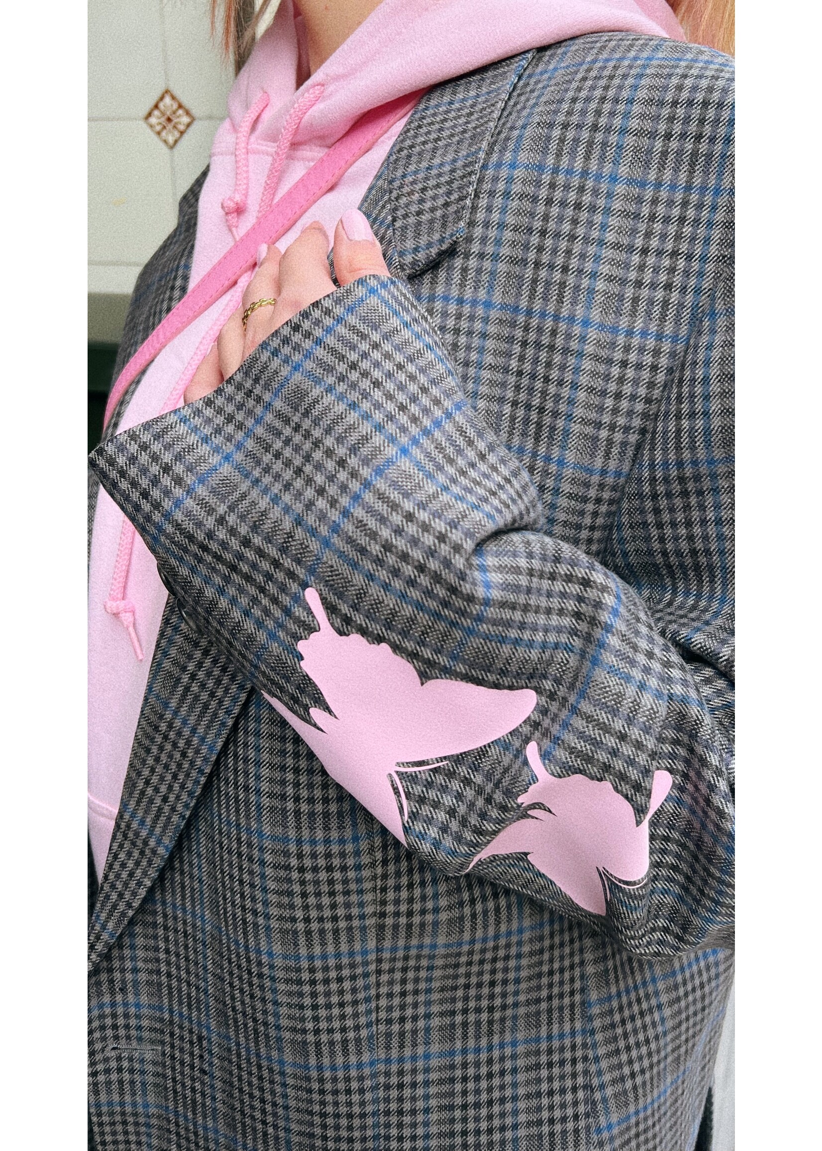 YOU ARE SPECIAL "Pink Butterfly" Checked Grey Blazer (1 exemplaar)