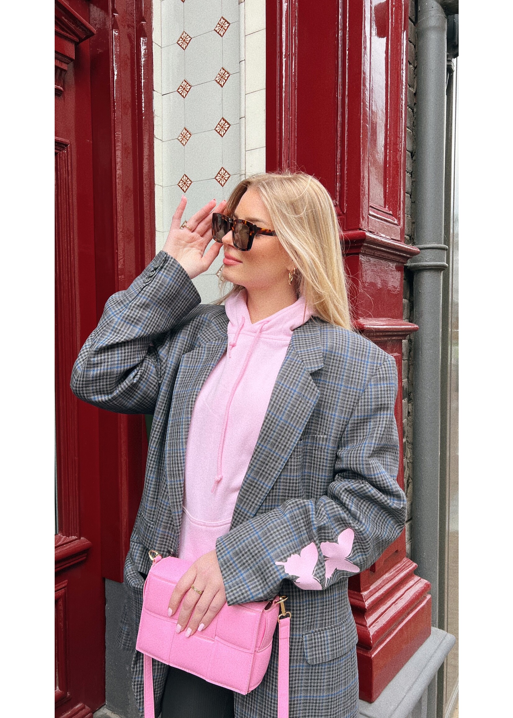 YOU ARE SPECIAL "Pink Butterfly" Checked Grey Blazer (1 exemplaar)