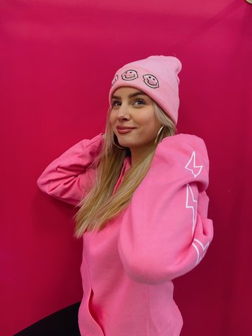 YOU ARE SPECIAL ''Green Smiley''Pink Beanie