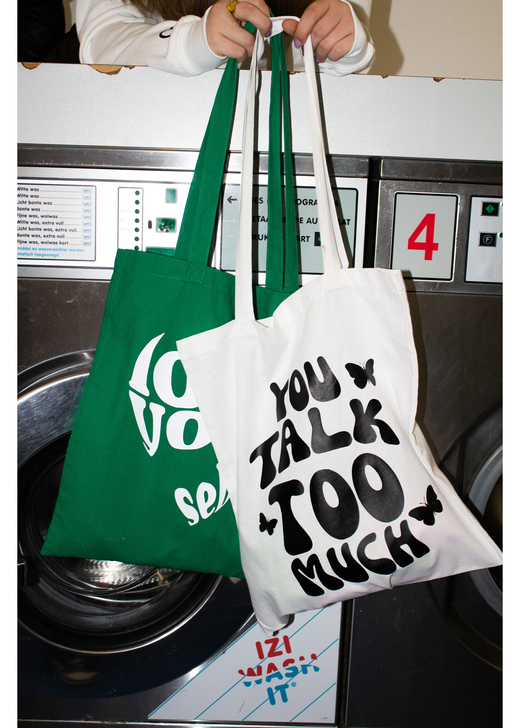 YOU ARE SPECIAL "You Talk Too Much" White Canvas Bag