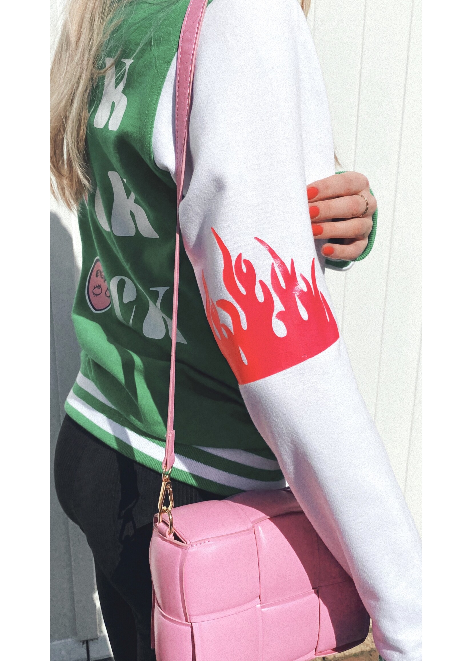 YOU ARE SPECIAL "Pink Flames" Green Baseball Jacket (1 exemplaar)