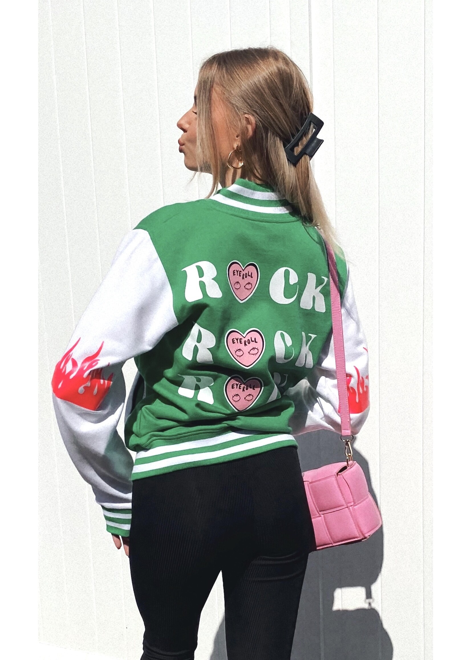 YOU ARE SPECIAL "Pink Flames" Green Baseball Jacket (1 exemplaar)