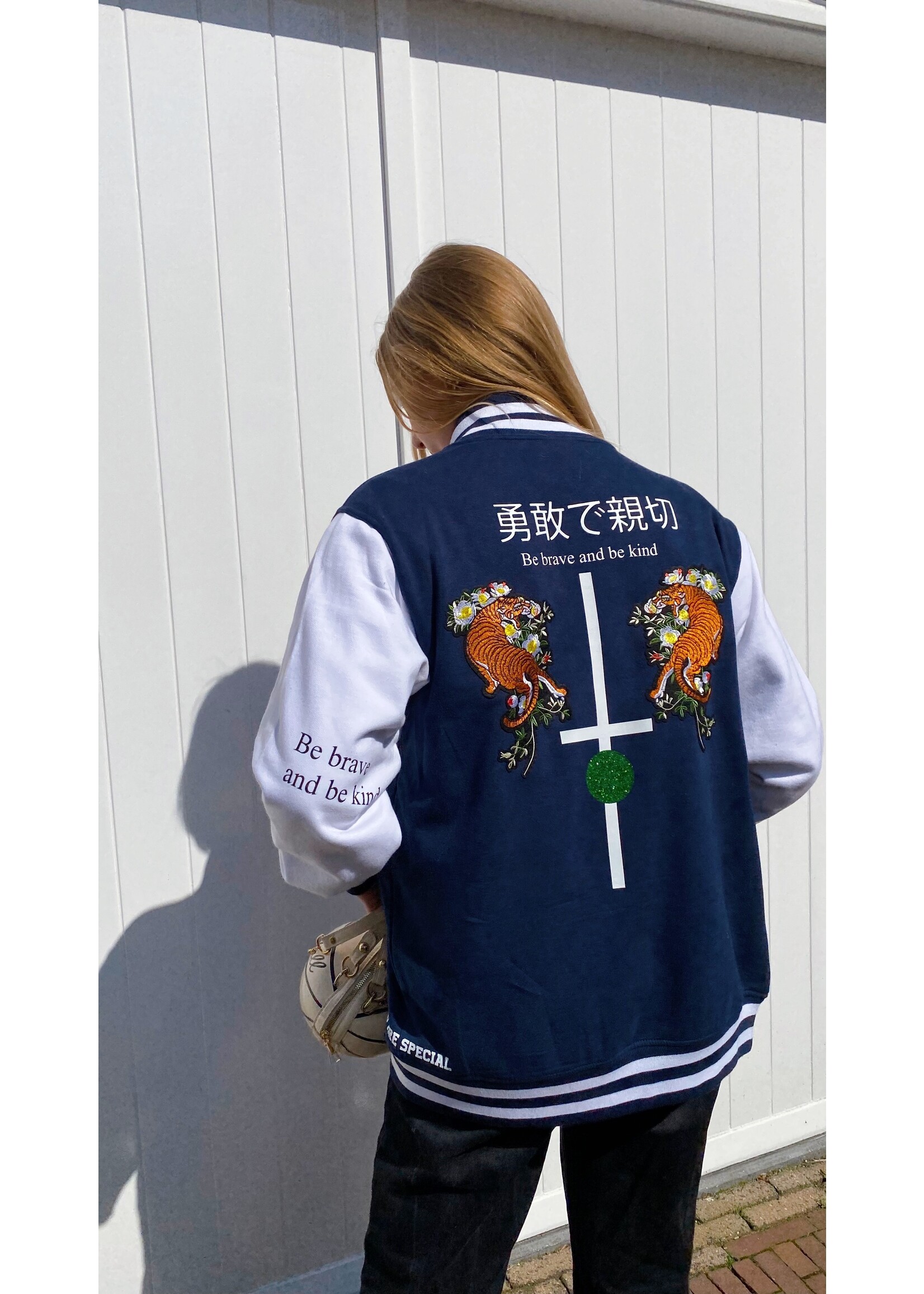 YOU ARE SPECIAL "Be Brave And Be Kind" Navy Baseball Jacket