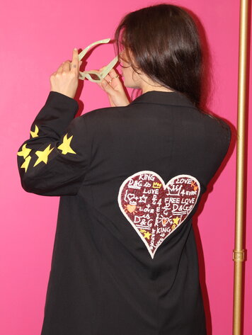 SOLD OUT! ''Glitter Heart'' Black Vintage Blazer (1 exemplaar)