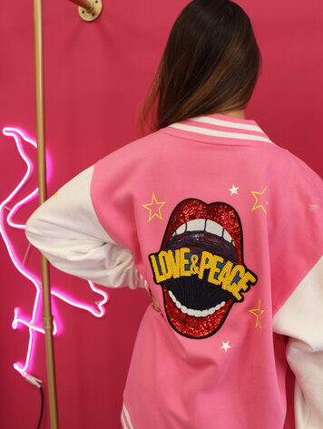 YOU ARE SPECIAL SOLD OUT! "Love & Peace" Pink Baseball Jacket (1 exemplaar)
