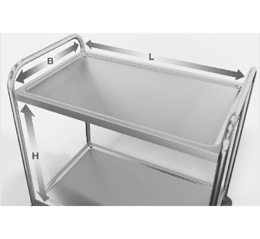 Stainless steel cleanroom service trolley with two shelves