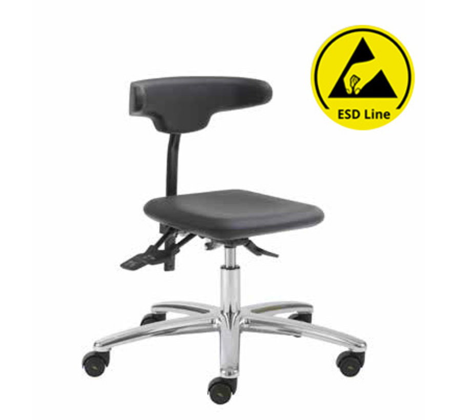Cleanroom stoel - ESD -  wielen - hoogte 42/55 cm