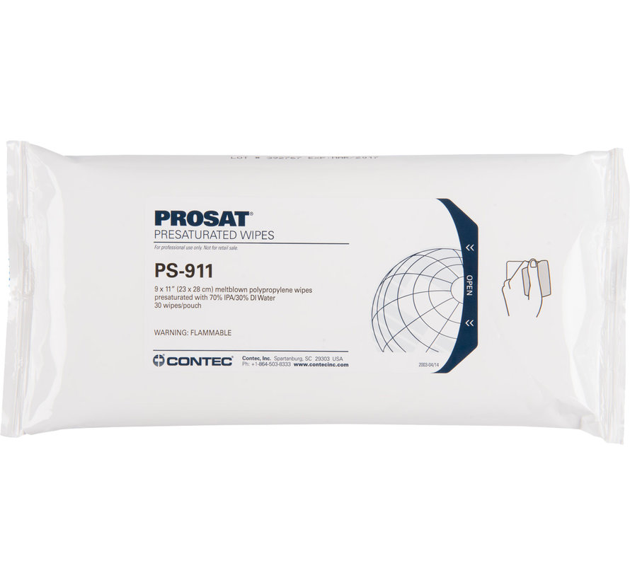 Contec PS-911 presaturated wipes with 70% IPA and 30% DI water