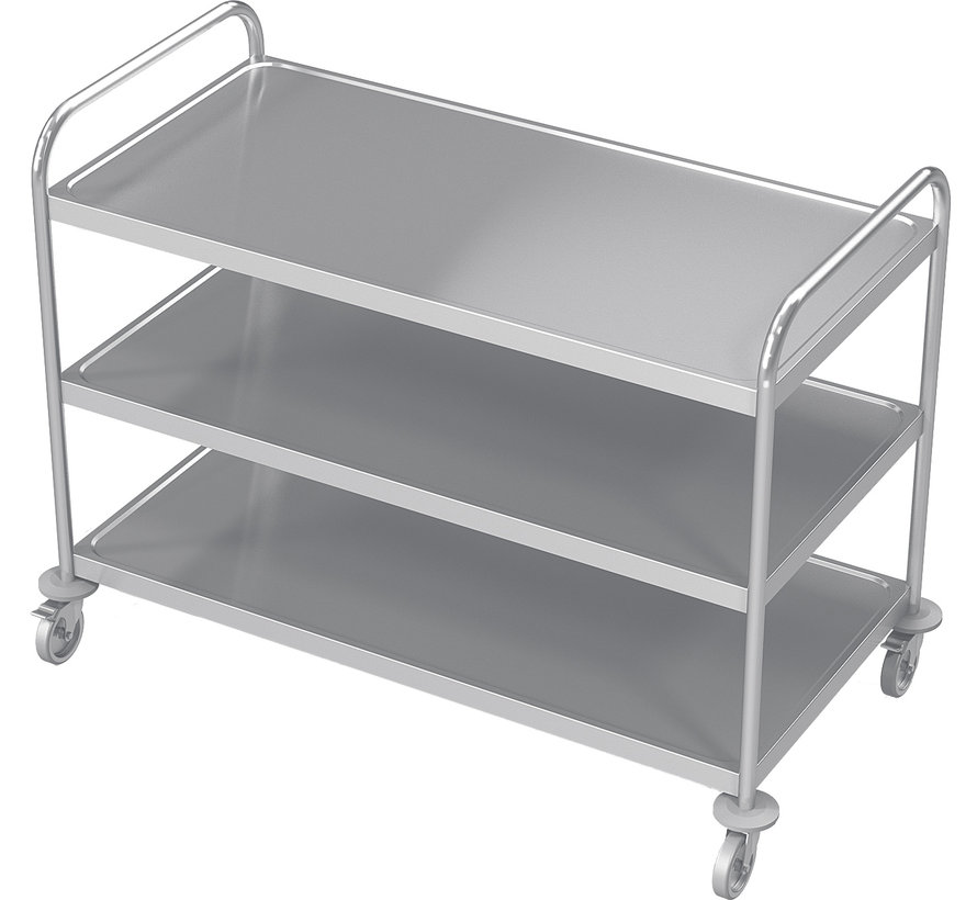 Stainless steel cleanroom service trolley with three shelves