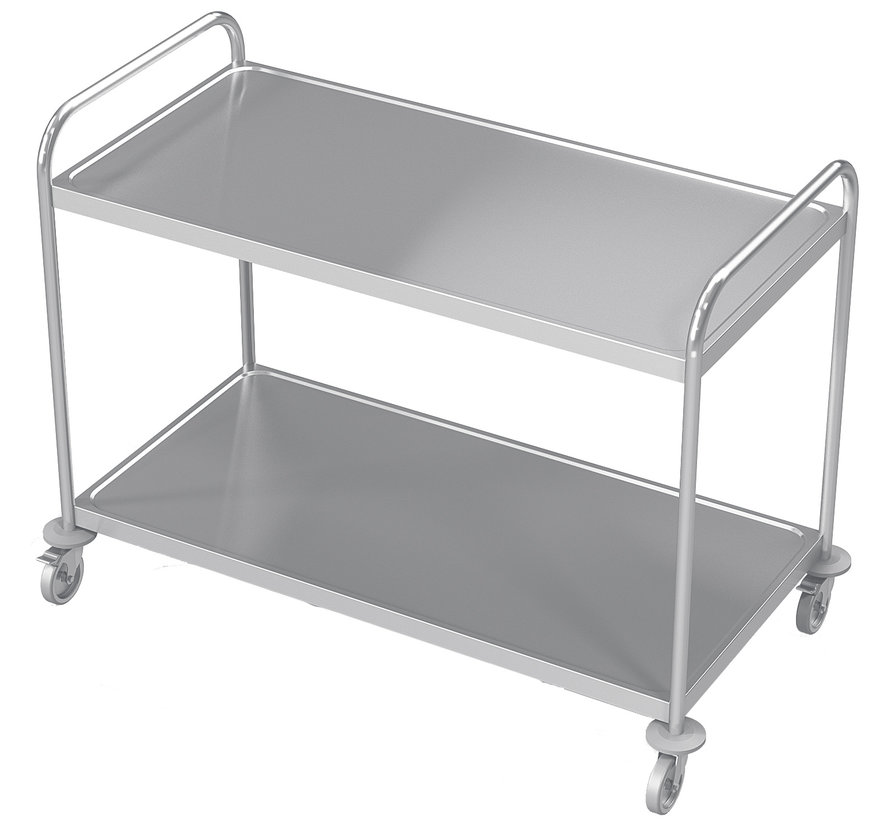 Stainless steel cleanroom service trolley with two shelves