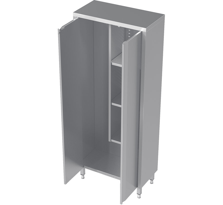 Stainless steel tall cleanroom cupboard with hinged doors for cleaning supplies