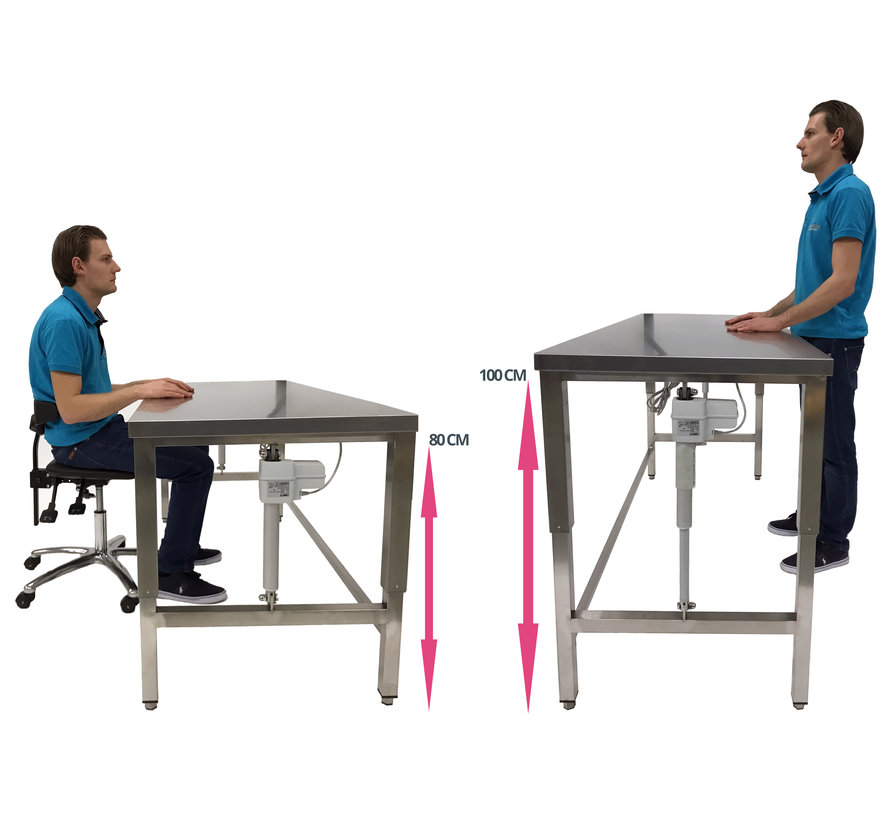Stainless steel cleanroom workbench electrically height-adjustable