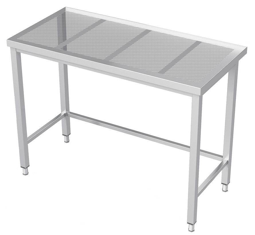 Stainless steel cleanroom work table with perforated tabletop