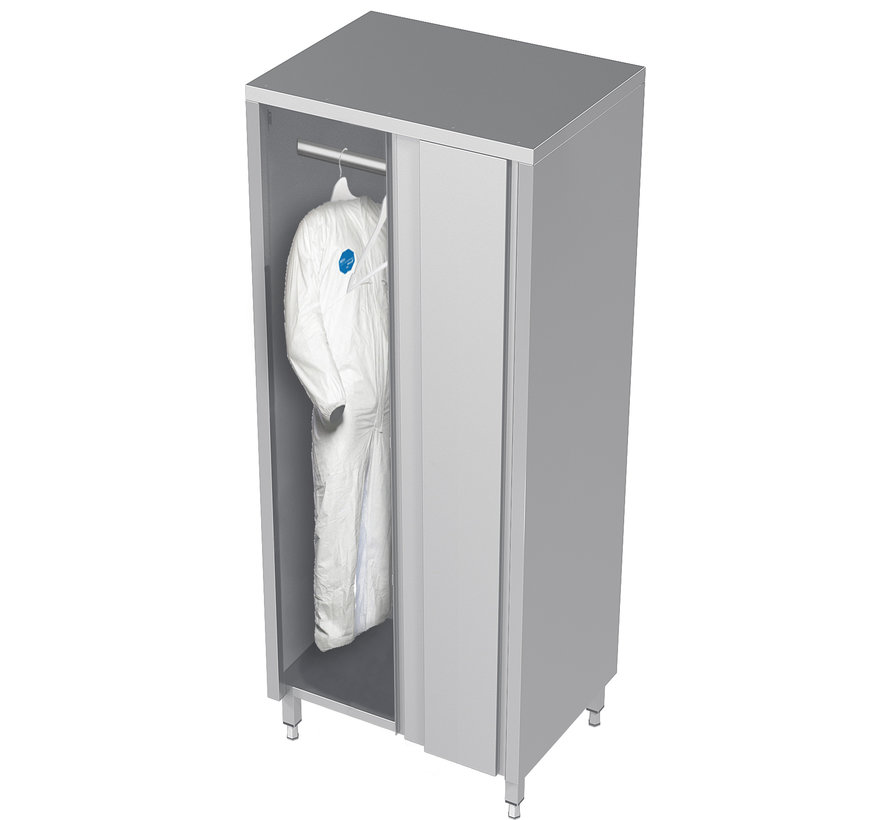 Stainless steel cleanroom cupboard with sliding doors for clothing