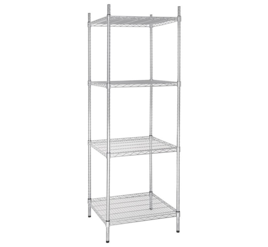 Cleanroom wire rack with 4 shelves 61 cm wide and 61 cm deep.