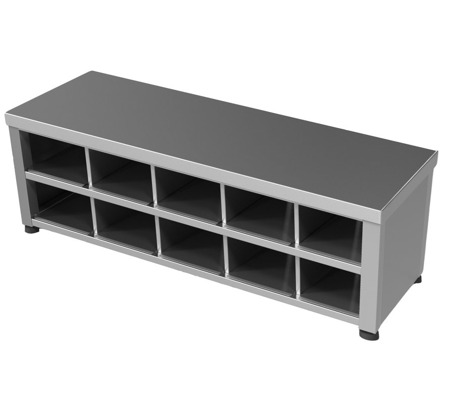 Stainless steel cleanroom step-over bench - one side 100% open