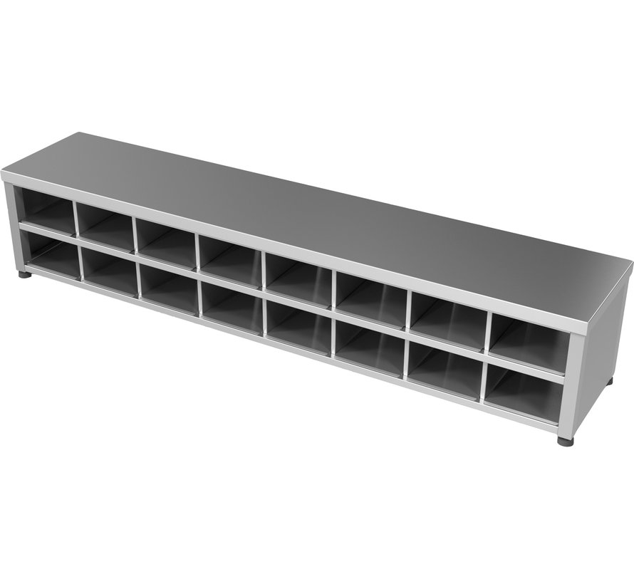 Stainless steel cleanroom step-over bench - one side 100% open
