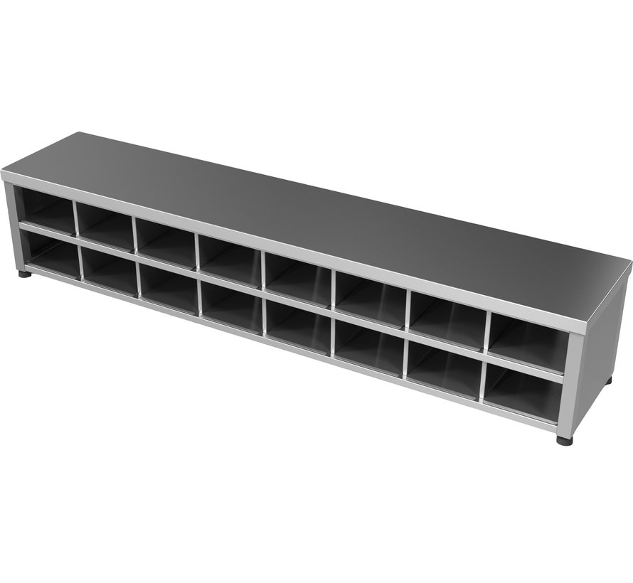 Stainless steel cleanroom step-over bench - one side 100% open