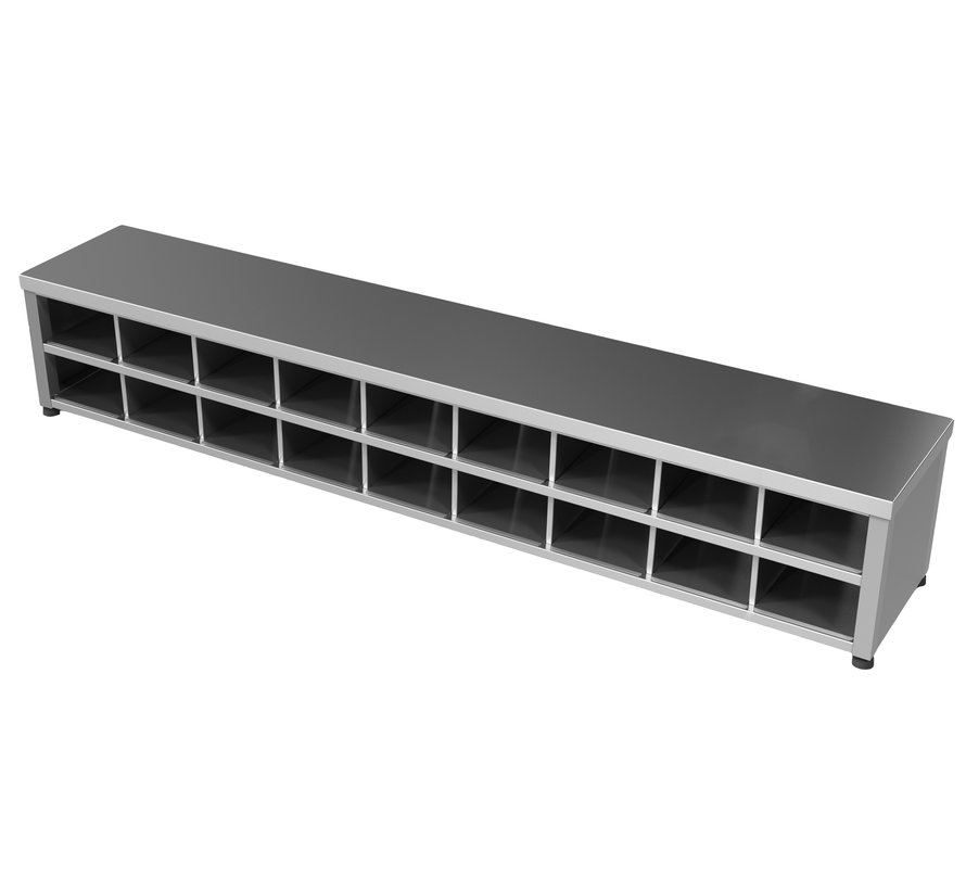 Stainless steel cleanroom step-over bench - one side 100% open