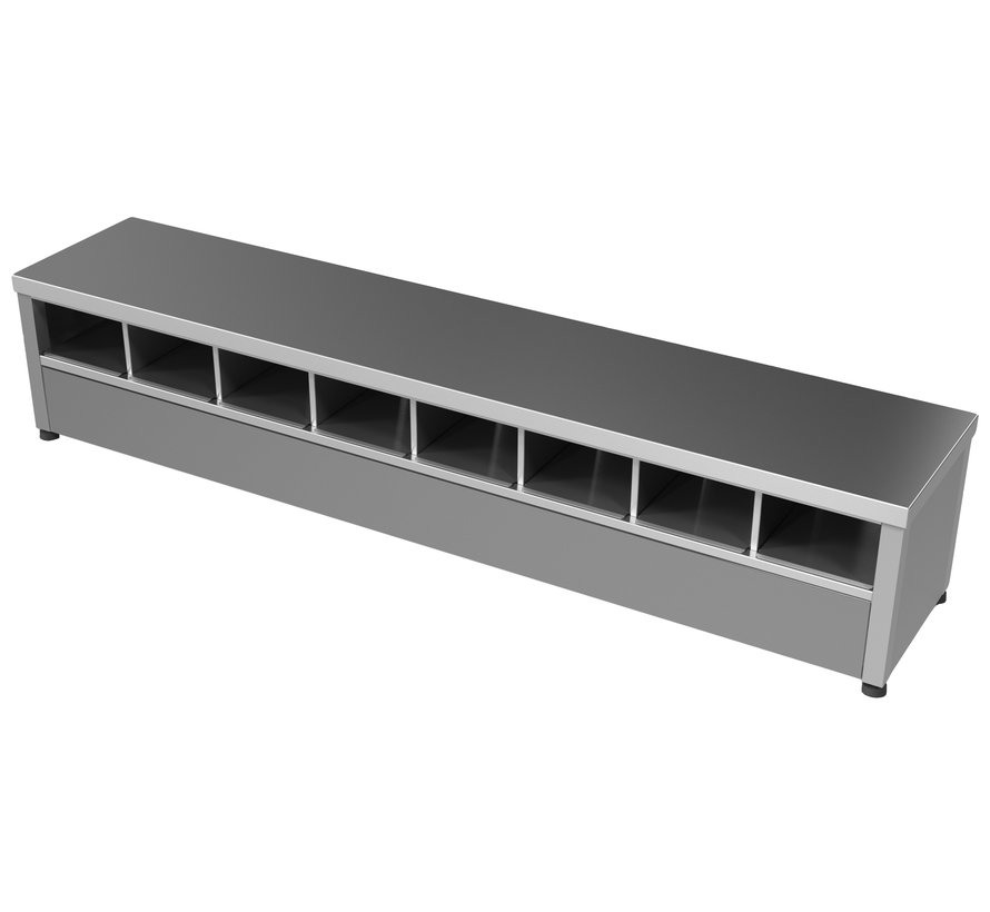 Stainless steel cleanroom step-over bench - both sides 50% open