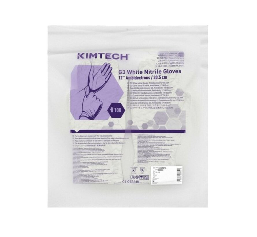 Kimtech (Kimberly-Clark) G3 cleanroom handschoenen 305mm Nitril  Wit - 100 stuks