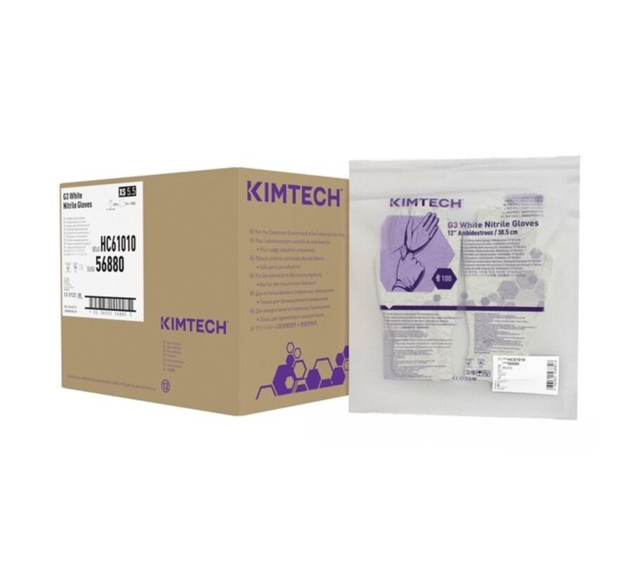 Kimtech (Kimberly-Clark) G3 cleanroom handschoenen 305mm Nitril  Wit - 100 stuks