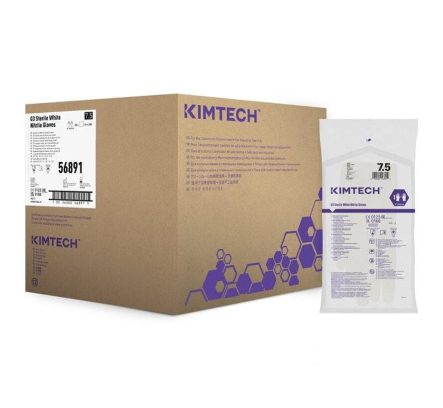 Sterile Kimtech (Kimberly-Clark) G3 cleanroom gloves 300mm Nitrile White 200 pairs