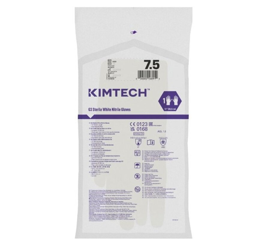 Sterile Kimtech (Kimberly-Clark) G3 Reinraumhandschuhe 300 mm Nitril Weiß 200 Paar