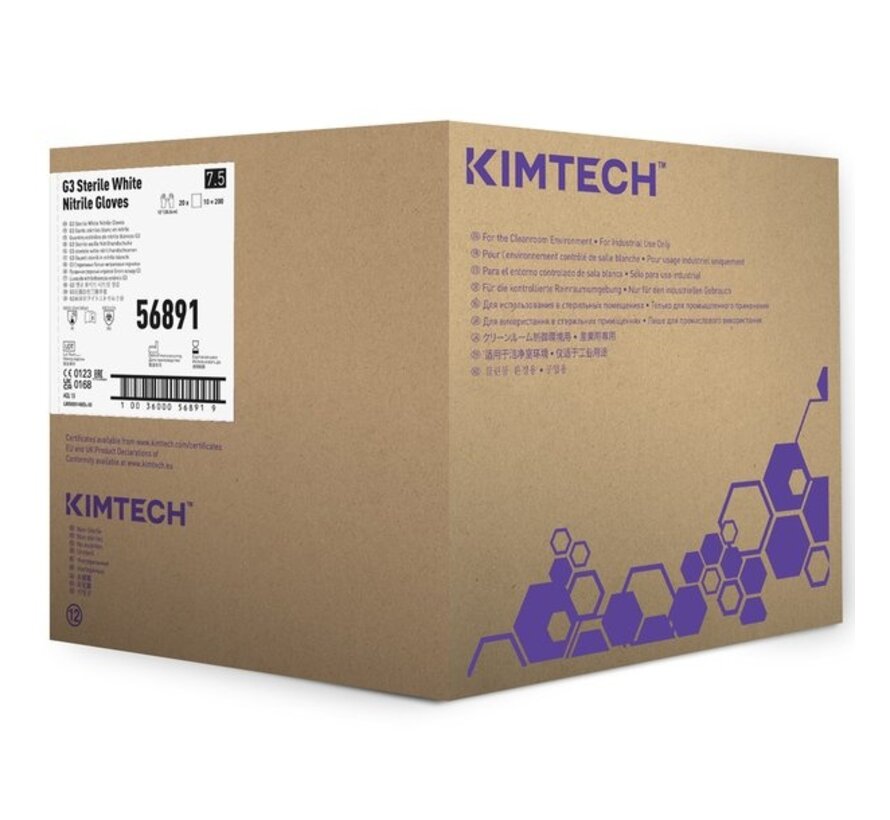 Sterile Kimtech (Kimberly-Clark) G3 cleanroom gloves 300mm Nitrile White 200 pairs