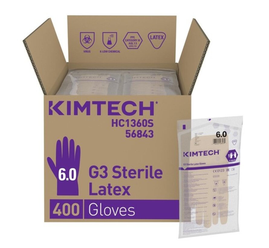 Sterile Kimtech (Kimberly-Clark) G3 latex cleanroom gloves 300mm 200 pairs